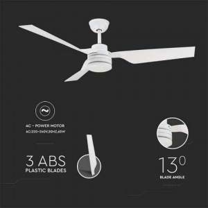 65W LED Тяло/Вентилатор Дистанционно 3 Перки Бял 