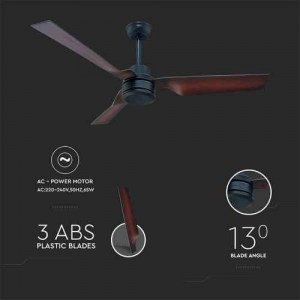 65W LED Тяло/Вентилатор Дистанционно 3 Перки Кафяв