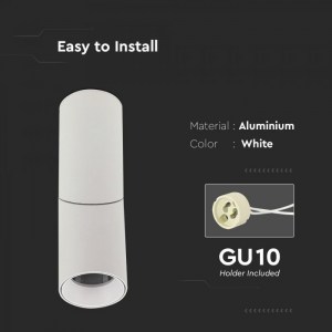 GU10 Отливка Външен Монтаж Подвижна Бяла H 197mm