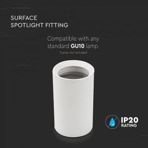 GU10 Отливка Външен Монтаж Бяла H:100mm Ф60