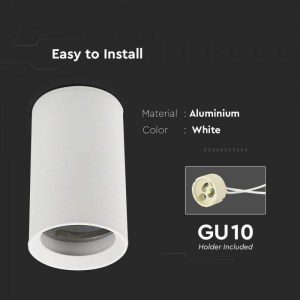 GU10 Отливка Външен Монтаж Бяла H:100mm Ф60