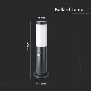 Наземна Градинска Лампа E27 Bollard PIR Сензор Сиво Тяло Неръждаема Стомана (45 см) IP44