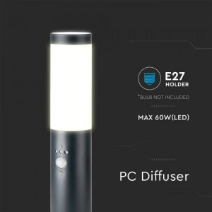 Наземна Градинска Лампа E27 Bollard PIR Сензор Сиво Тяло Неръждаема Стомана (45 см) IP44