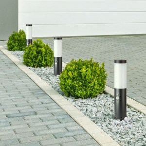 Наземна Градинска Лампа E27 Bollard PIR Сензор Сиво Тяло Неръждаема Стомана (45 см) IP44