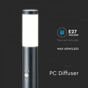 Наземна Градинска Лампа E27 Bollard PIR Сензор Сиво Тяло Неръждаема Стомана (80 см) IP44
